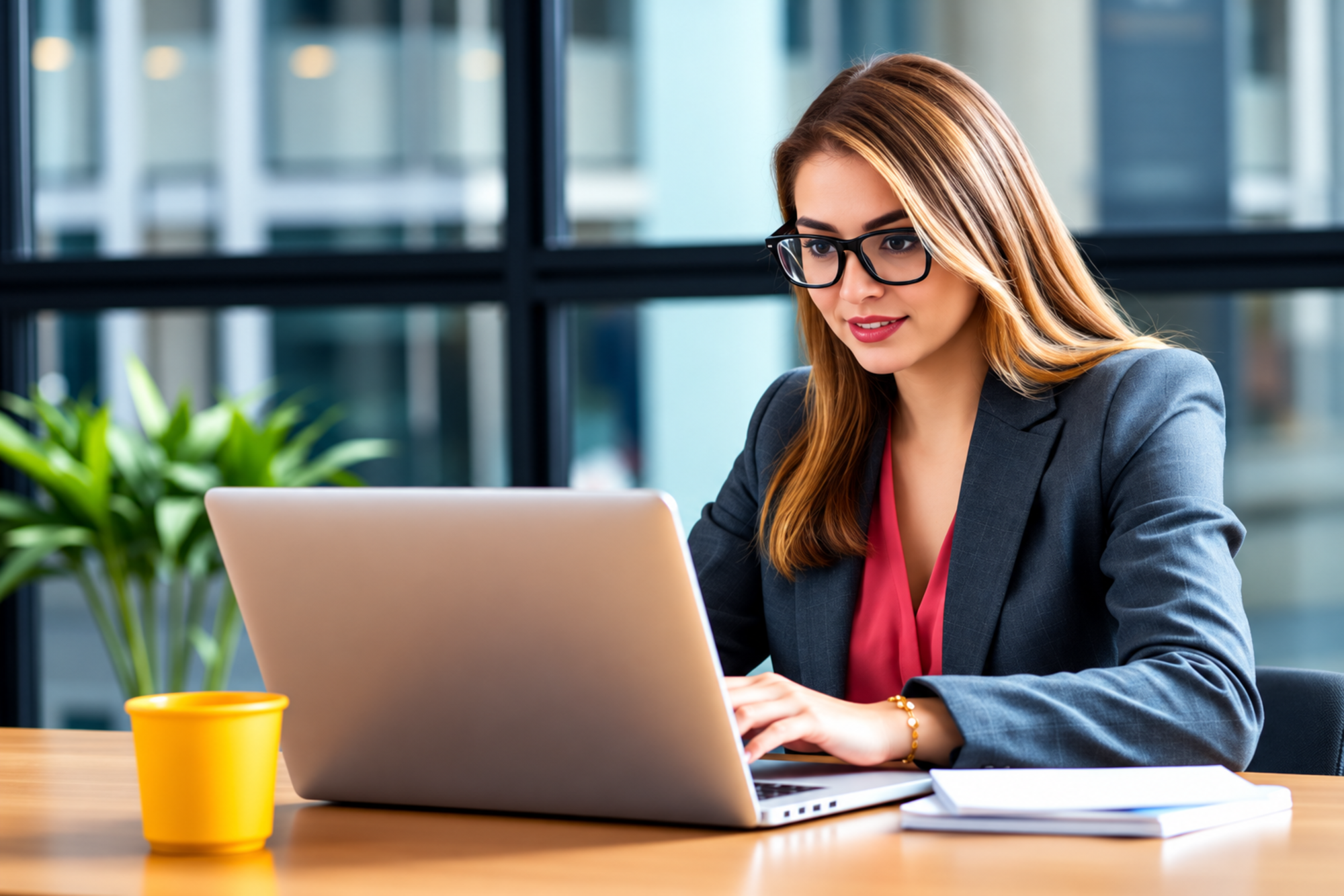 Professional using a business laptop in an office