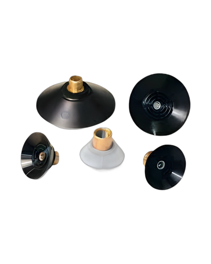 Flat round vacuum cups with vulcanised support