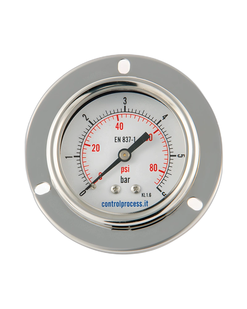 Series MTIPFA case stainless steel center back with 3-hole front flange -  Pressure Gauge nominal size 63 mm wyth glycerine